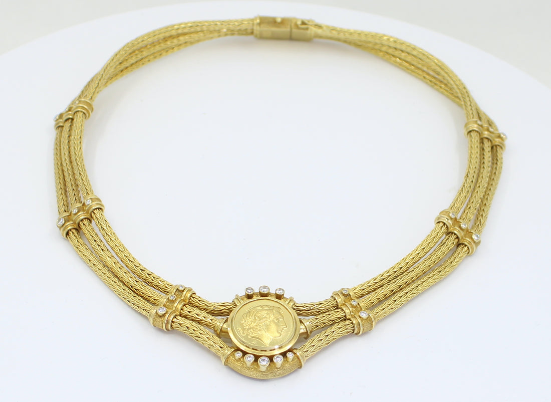 Greek 18kt Three Strand Choker Necklace